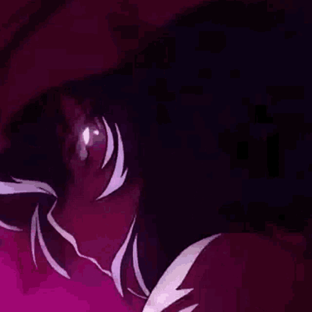 a close up of a person 's eye with a purple background and a glowing eye .