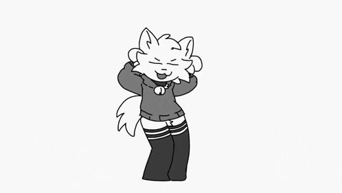 a black and white drawing of a furry character wearing knee high socks and a sweater .