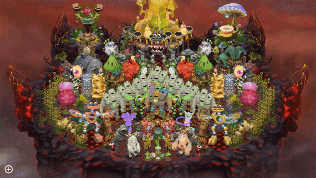 a colorful display of a video game with a plus sign in the bottom right corner