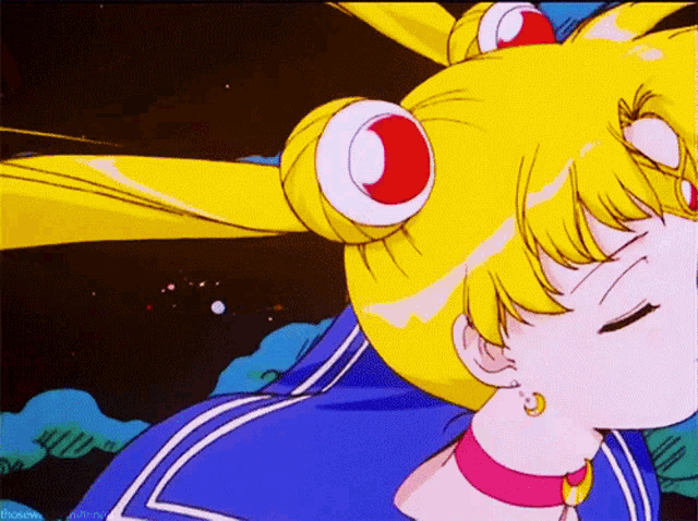 a close up of a cartoon character with the word chosen at the bottom