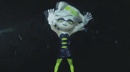 a cartoon character is dancing in a dark room with a black background .