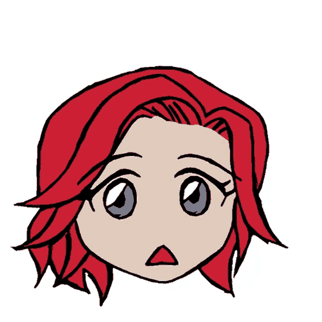a cartoon of a girl with red hair and blue eyes