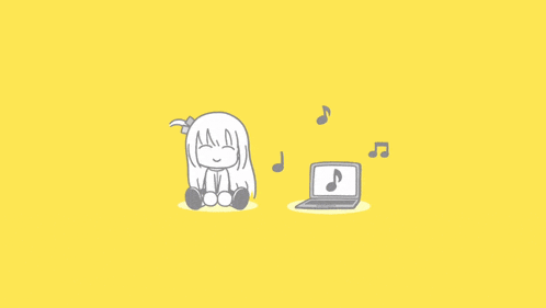 a cartoon of a girl sitting next to a laptop