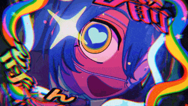 a colorful drawing of a girl with a heart in her eyes