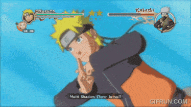 a video game screen shows kakashi fighting naruto