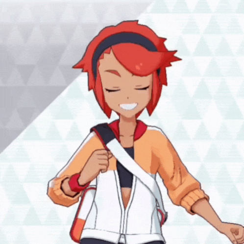 a cartoon character with red hair is holding a bag and smiling