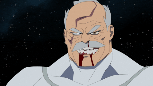 a cartoon of a man with a mustache and blood coming out of his nose