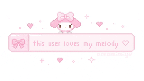 a pixel art of my melody with a message that says `` this user loves my melody ''