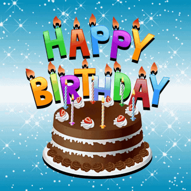 a birthday cake with candles and the words happy birthday