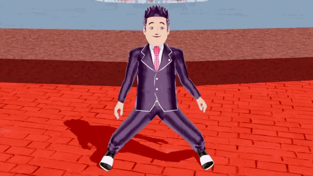 a cartoon character in a suit and tie is dancing on a red carpet