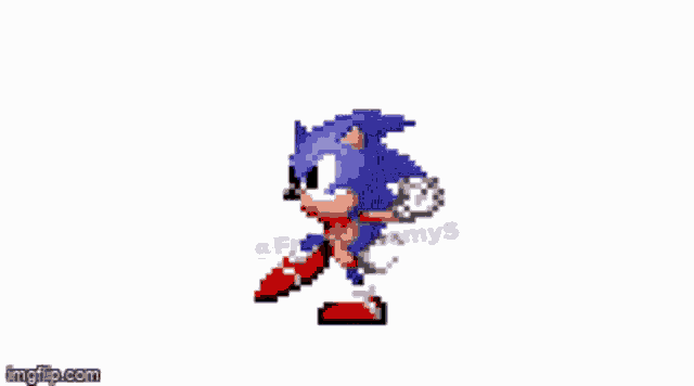 a pixel art of sonic the hedgehog walking on a white background .