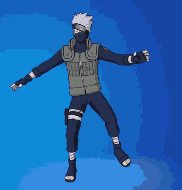 a cartoon of a man with a mask on his face and the word naruto on his shirt