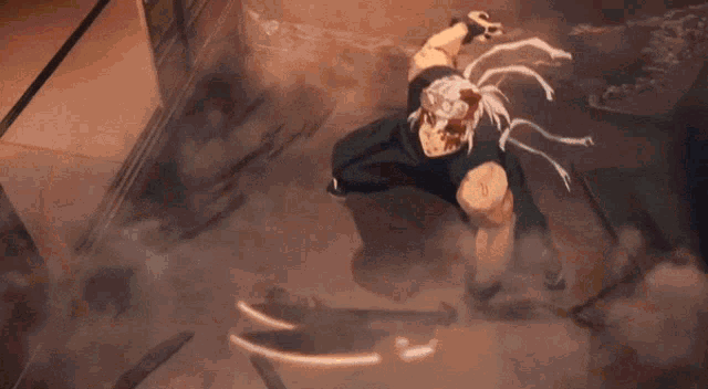 a cartoon character is flying through the air with a sword in his hand