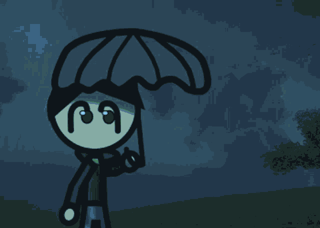 a cartoon character holding an umbrella with the letter a on his face