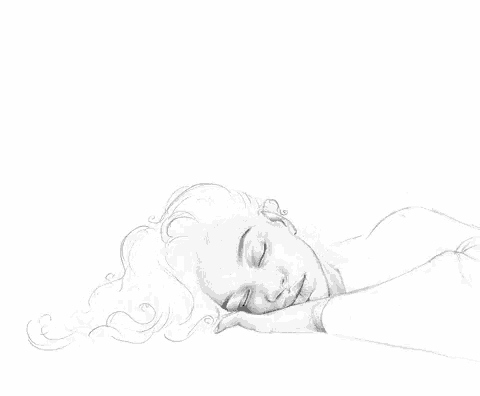 a drawing of a woman laying down with her head resting on her arm