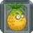 a cartoon pineapple with big eyes and a green stem is sitting in a box .