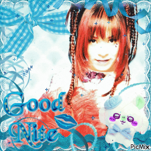 a picture of a girl with pigtails and the words good nite on the bottom