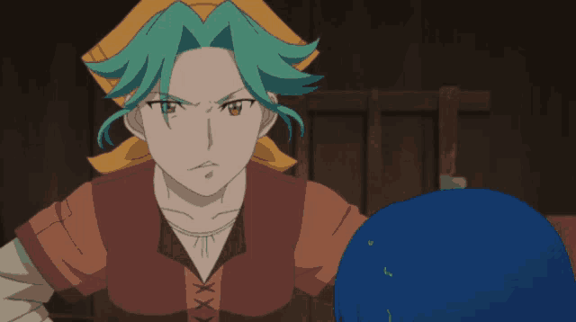 a cartoon character with green hair is standing next to another character