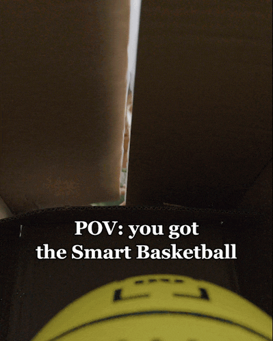 a cardboard box with the words pov you got the smart basketball