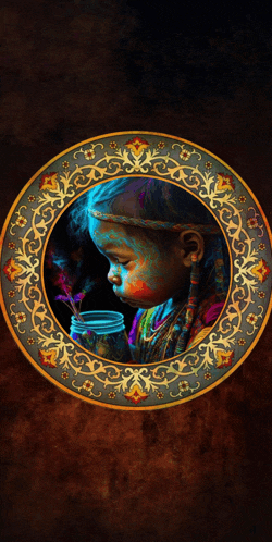 a painting of a little girl holding a jar