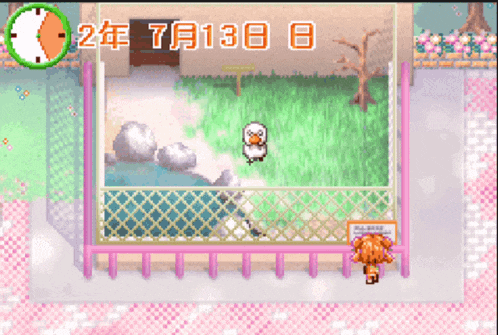 a video game shows a duck in a fenced in area with the date of july 13th