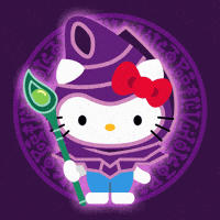 a cartoon of hello kitty in a purple costume