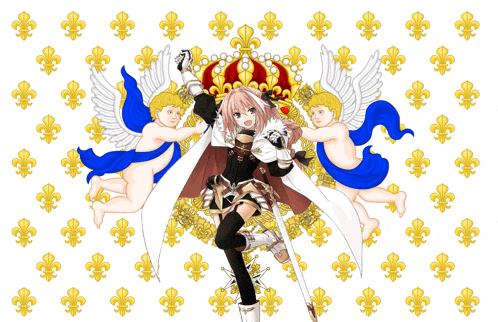 a girl with a crown on her head is surrounded by two angels