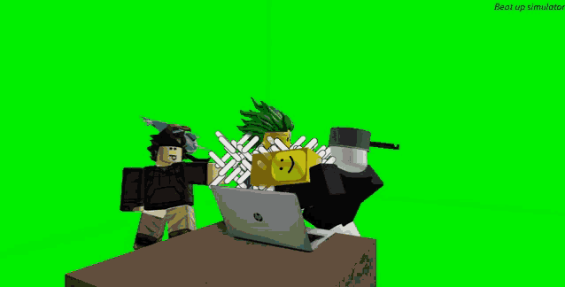 a green screen with a person standing next to a hp laptop