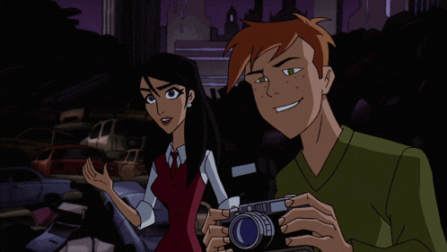 a cartoon of a man holding a camera and a woman standing next to him