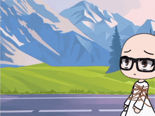 a cartoon character with glasses and a bald head