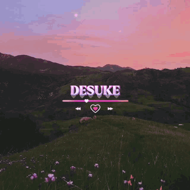 a picture of a field of flowers with the word desuke on it
