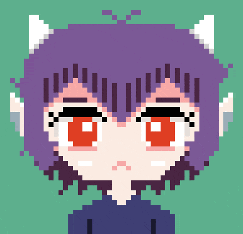 a pixel art drawing of a girl with purple hair