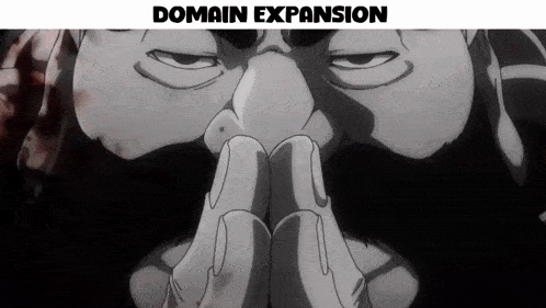 a black and white drawing of a man with the words domain expansion below him