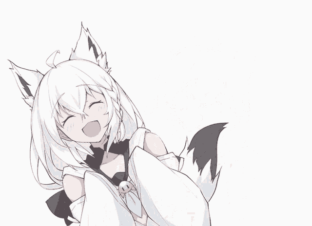 a drawing of a girl with white hair and black fur