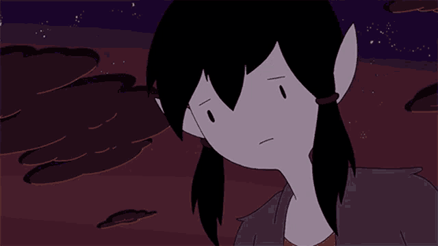 a cartoon character with long black hair and ears