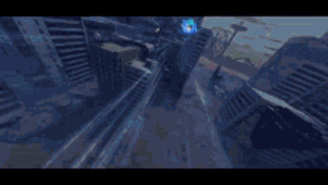 a pixel art of a person flying through the air with a blue background .