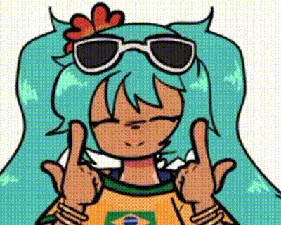 a cartoon girl wearing sunglasses and a shirt with the brazilian flag on it is giving a middle finger .