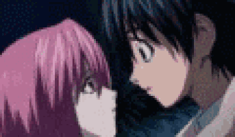 a boy and a girl are kissing each other in a anime .