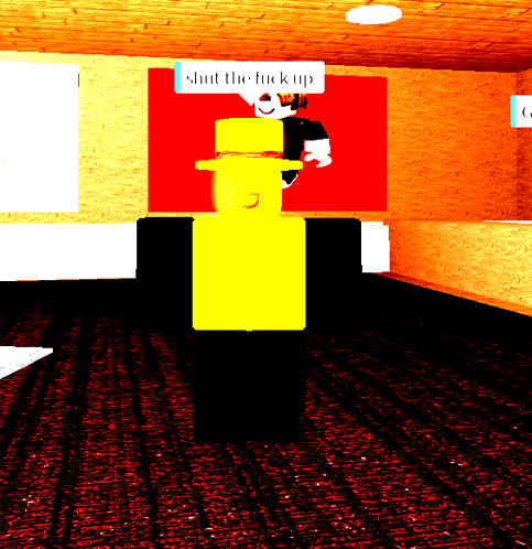 a yellow cartoon character says shut the fuck up in front of a red wall