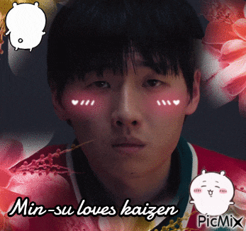 min-su loves kaizen is written on a picture of a man
