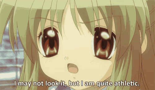 a girl with green hair says " i may not look it but i am quite athletic "