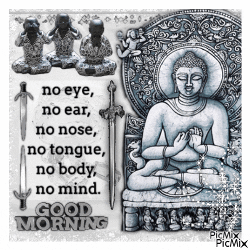 a picture of a buddha with a quote that says good morning