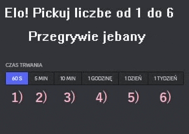 a screenshot of a website that says `` elo ! pickuj liczbe od 1 do 6 . ''