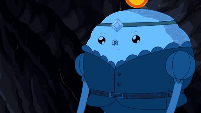 a blue cartoon character with a diamond on his head and a belt