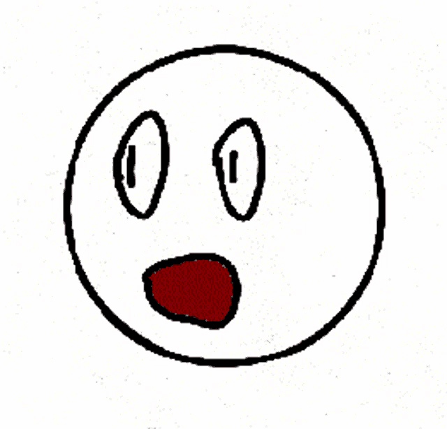 a cartoon drawing of a surprised face with a red nose