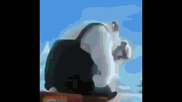 a painting of a polar bear with a backpack on its back .