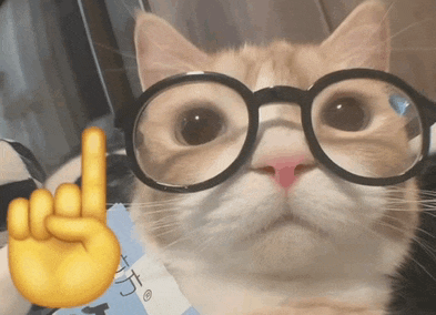 a cat wearing glasses is giving a rock on sign