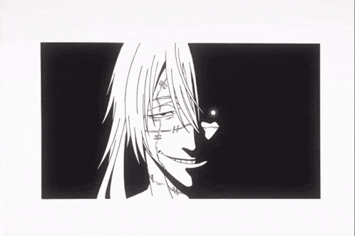 a black and white drawing of a person with long hair