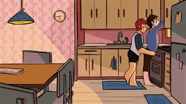 a man and a woman are standing in a kitchen preparing food .