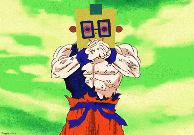 a cartoon of a man with a cardboard box on his face